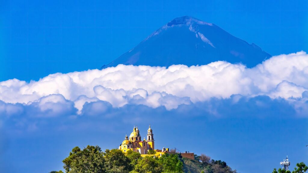 El Popo from the Pyramid of Cholula 